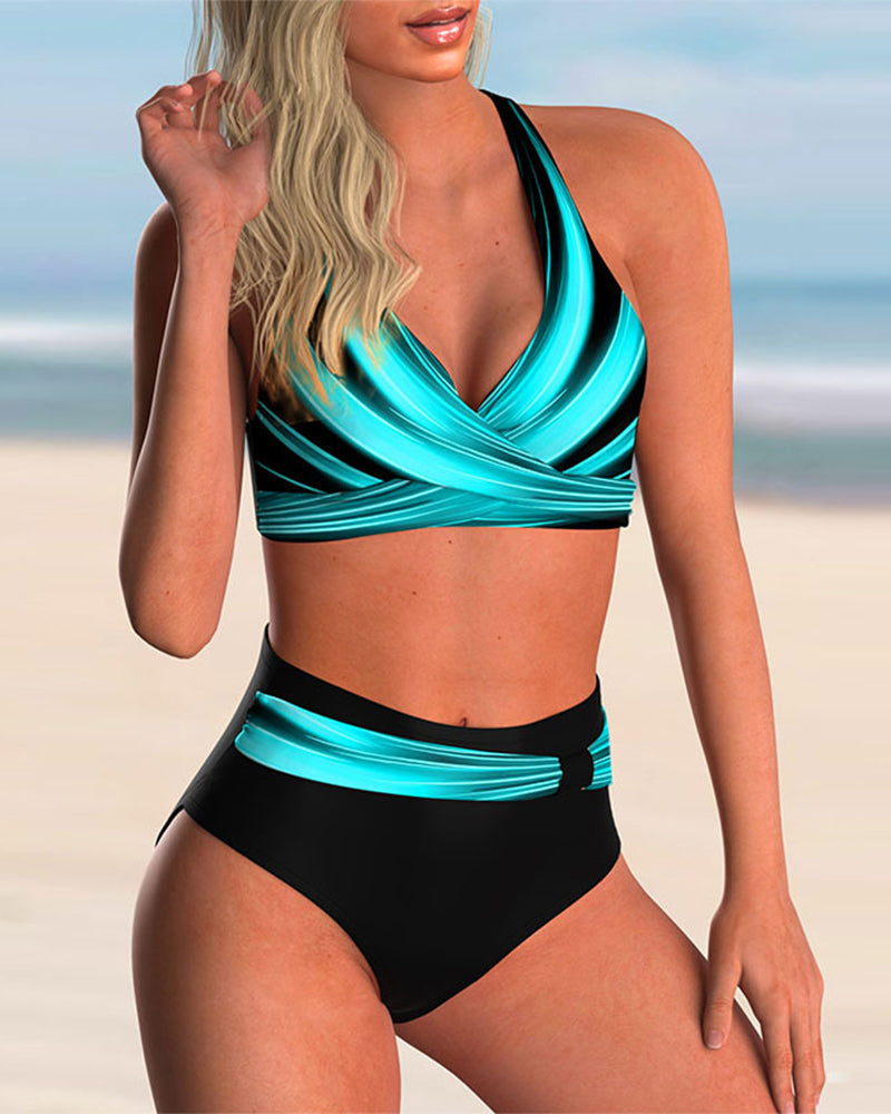Remi | bikini set with cross neckline and print