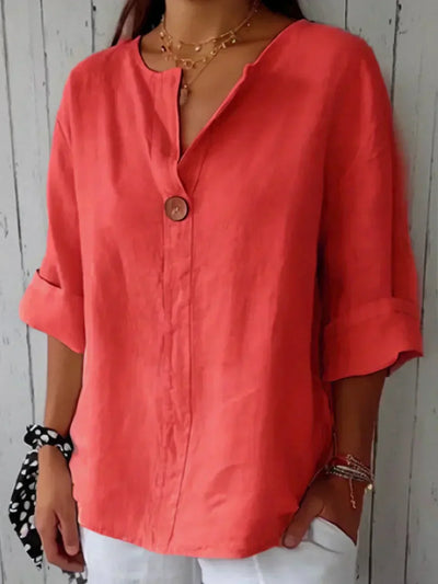 Sylviana™ | V-Neck Cotton Linen T-Shirt