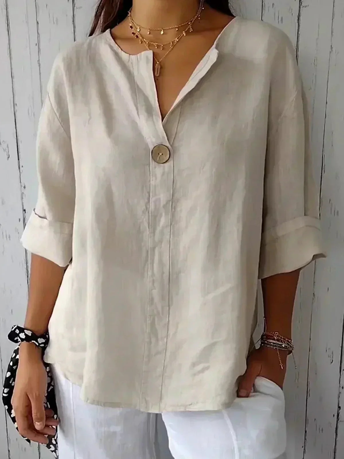 Sylviana™ | V-Neck Cotton Linen T-Shirt