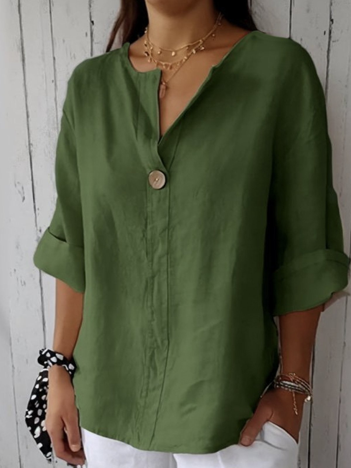 Sylviana™ | V-Neck Cotton Linen T-Shirt