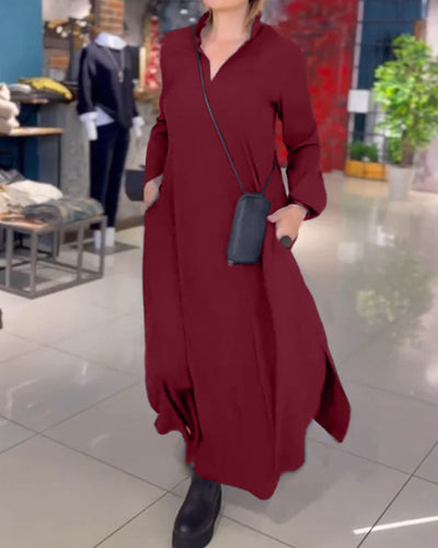 Evia | Loose-fitting maxi dress with lapels and side slit