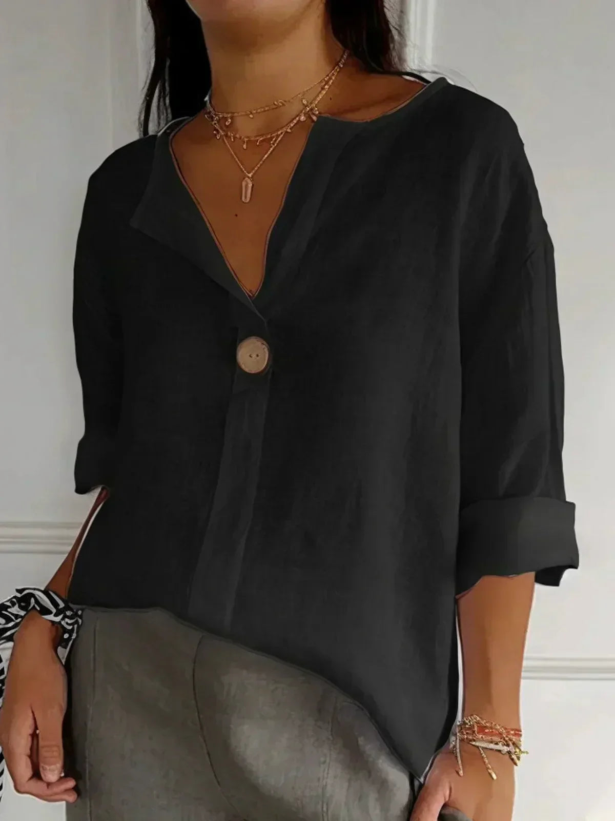 Sylviana™ | V-Neck Cotton Linen T-Shirt