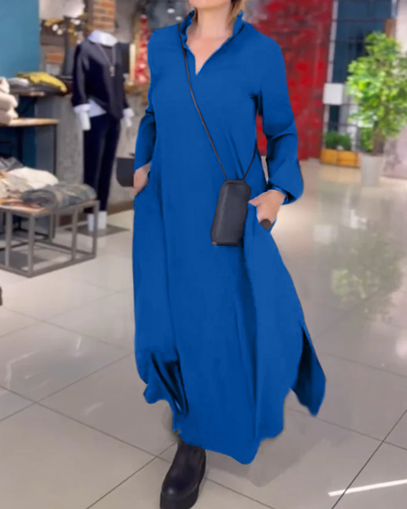 Evia | Loose-fitting maxi dress with lapels and side slit