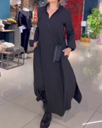 Evia | Loose-fitting maxi dress with lapels and side slit