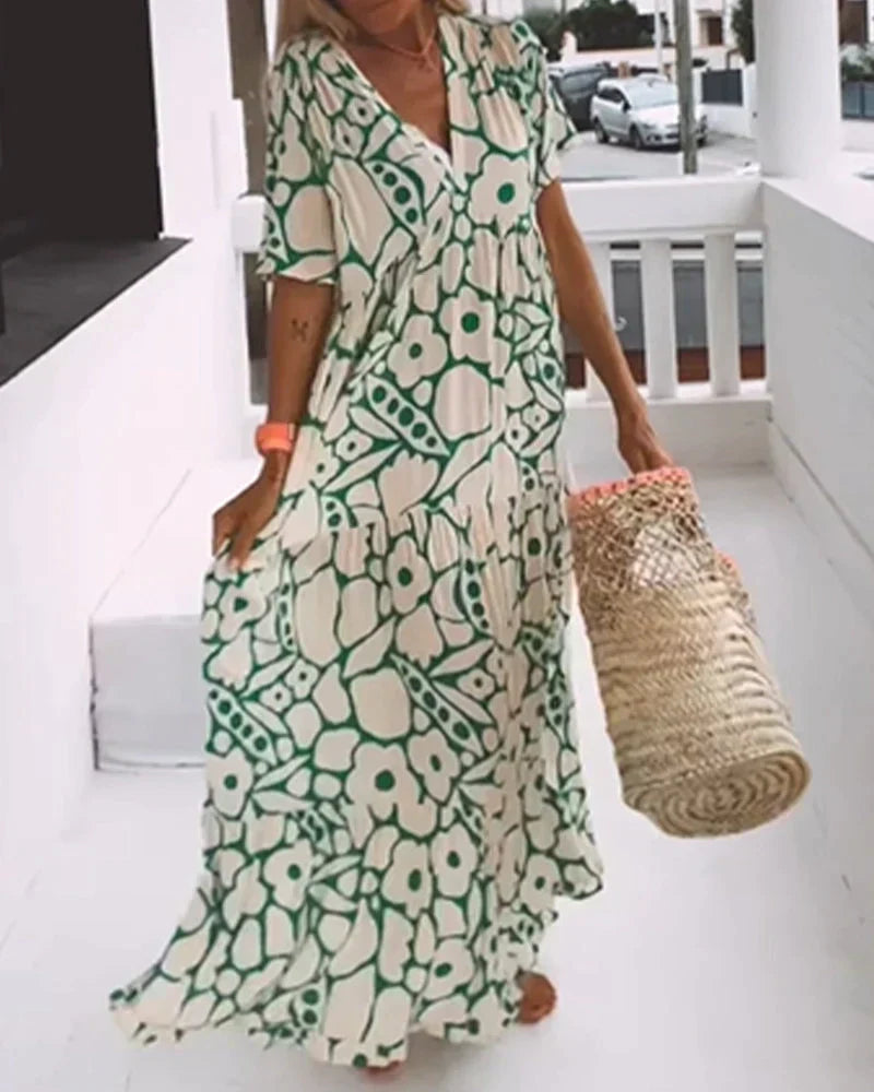 Julie | Printed V-neck Ample Dress