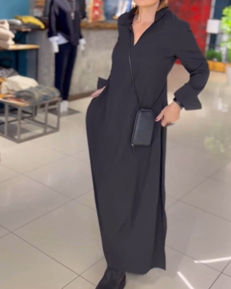 Evia | Loose-fitting maxi dress with lapels and side slit