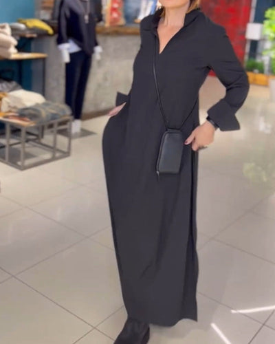 Evia | Loose-fitting maxi dress with lapels and side slit