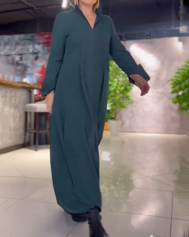 Evia | Loose-fitting maxi dress with lapels and side slit