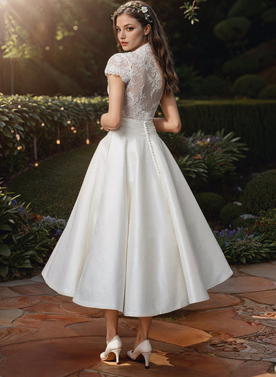 Diana | Elegant V neck midi wedding dress