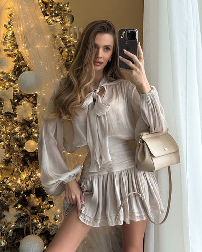 Angela | Bow Tie Pleated Skirt Set