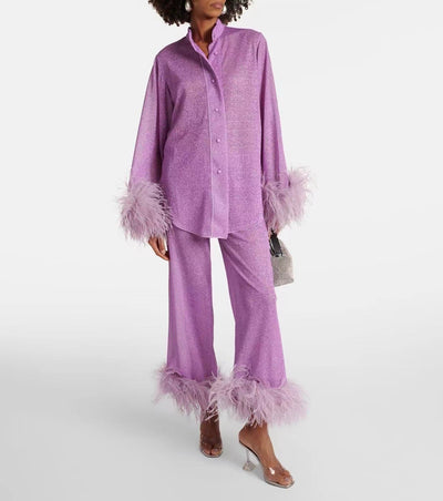 Liya | Feather Collar Two-Piece Set