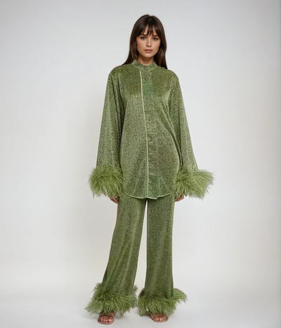 Liya | Feather Collar Two-Piece Set