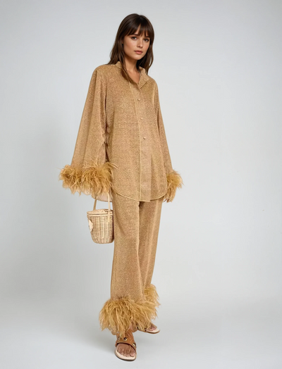 Liya | Feather Collar Two-Piece Set