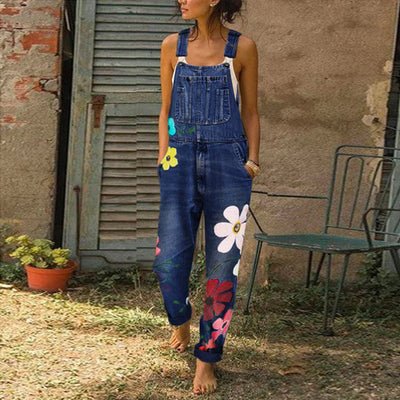 Sarah | Stylish denim jumpsuit with floral pattern