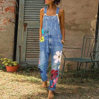 Sarah | Stylish denim jumpsuit with floral pattern
