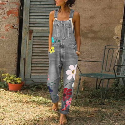 Sarah | Stylish denim jumpsuit with floral pattern