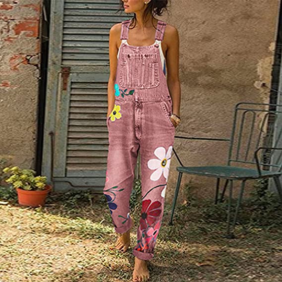 Sarah | Stylish denim jumpsuit with floral pattern
