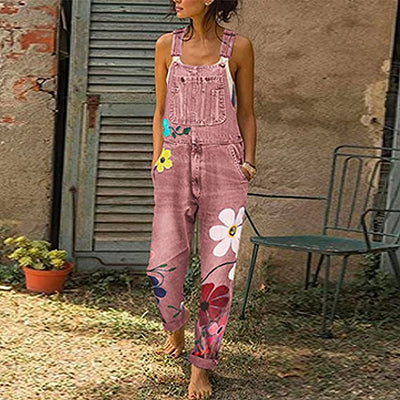 Sarah | Stylish denim jumpsuit with floral pattern