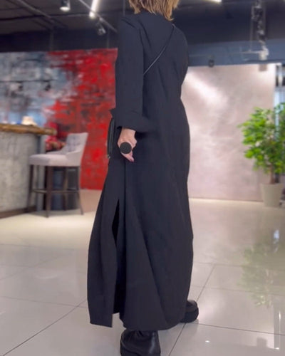 Evia | Loose-fitting maxi dress with lapels and side slit
