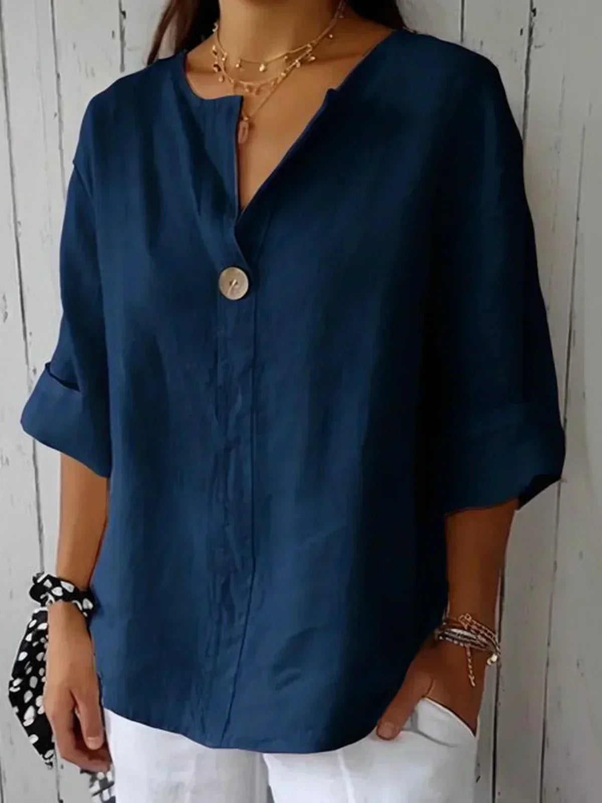 Sylviana™ | V-Neck Cotton Linen T-Shirt