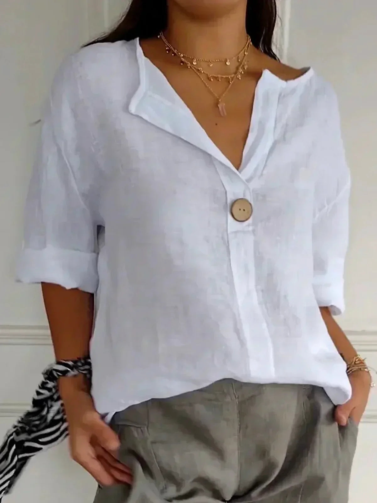Sylviana™ | V-Neck Cotton Linen T-Shirt