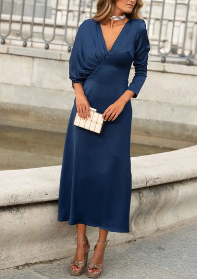 Jenine | Luxurious Satin Pleated Midi Dress