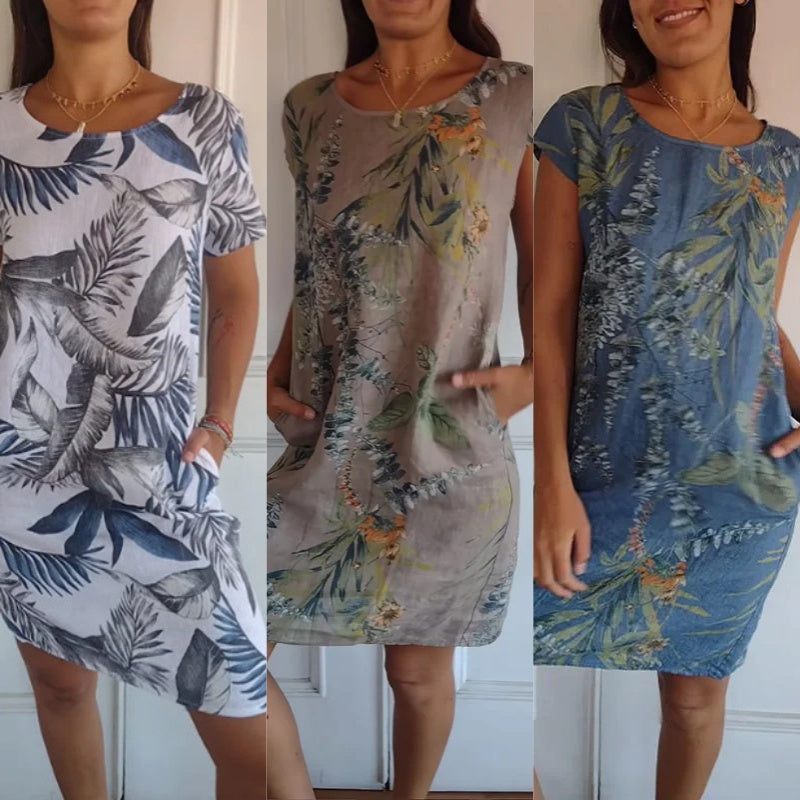 Tina | Round neck dress with botanical print