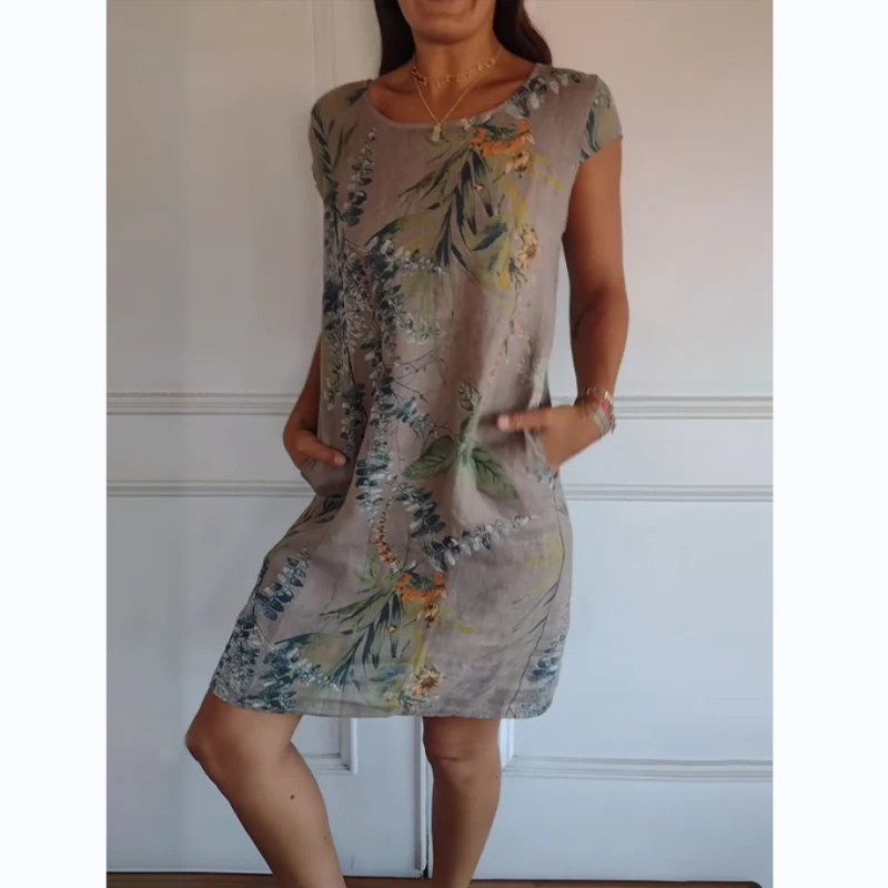 Tina | Round neck dress with botanical print