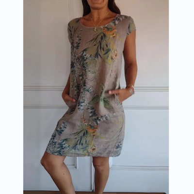 Tina | Round neck dress with botanical print