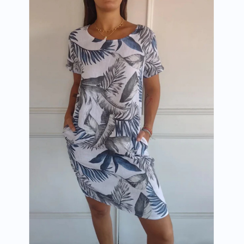 Tina | Round neck dress with botanical print