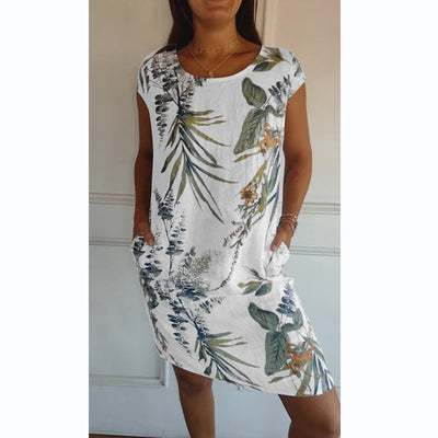 Tina | Round neck dress with botanical print