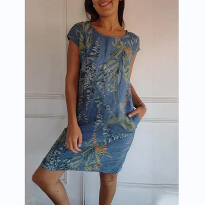 Tina | Round neck dress with botanical print