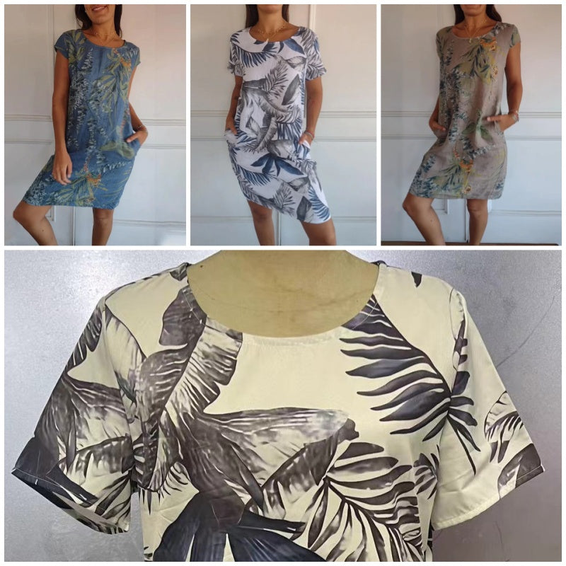 Tina | Round neck dress with botanical print