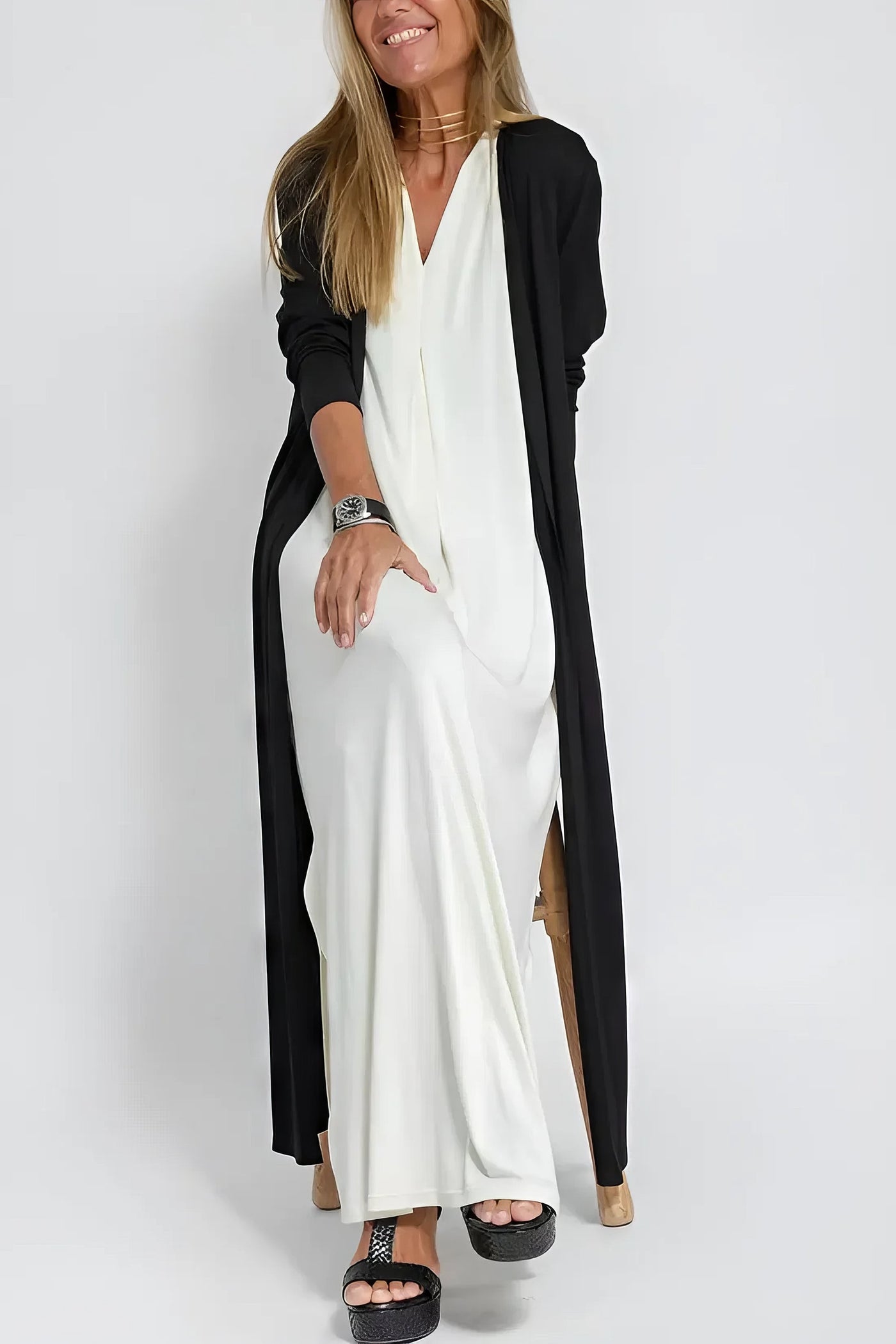 Camille | Elegant long dress + matching cardigan