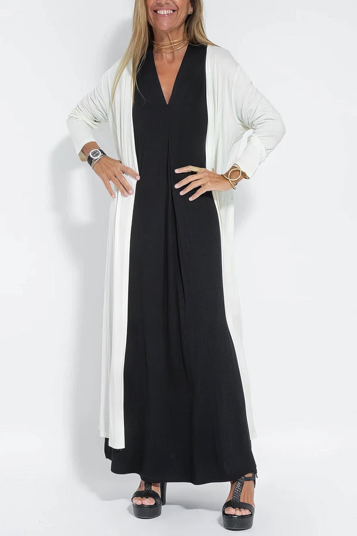 Camille | Elegant long dress + matching cardigan