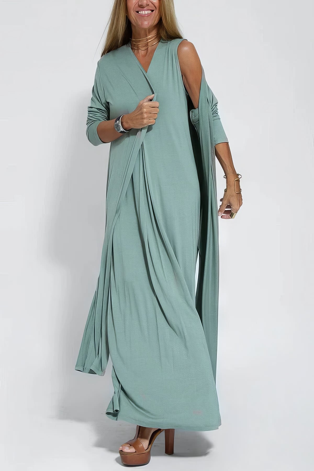 Camille | Elegant long dress + matching cardigan